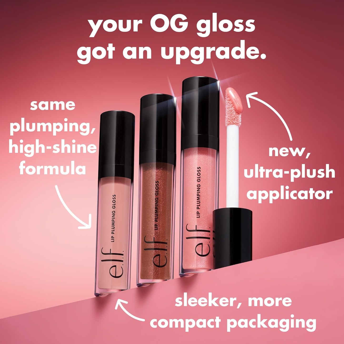 e.l.f. Lip Plumping Gloss, High-Shine Sheer Color, Hydrates & Creates Fuller Lips With Vitamin E, Vegan & Cruelty-Free, Pink Sugar, 0.1 Fl Oz