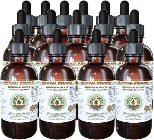 Queen's Root Alcohol-Free Liquid Extract, Queen's Root (Stillingia Sylvatica) Dried Root Glycerite Natural Herbal Supplement, Hawaii Pharm, USA 15x4 fl.oz