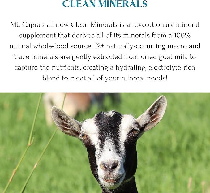 Mt. Capra Clean Minerals | Regenerative Minerals Extracted from Grass-Fed Goat Whey, Over 1000 mg Potassium, 240 mg Calcium, Multimineral, Bioavailable, Easy to Digest | 30 Servings - 23.8 oz