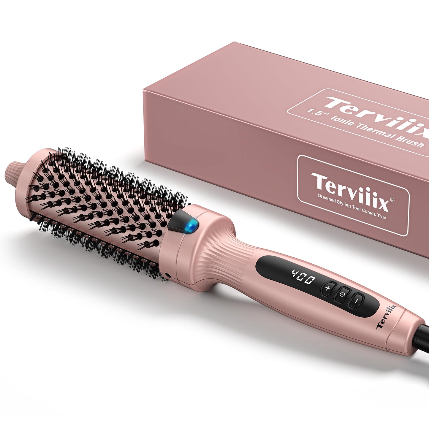 Terviiix Thermal Brush Get Blowout Look, Quick Heating Hot Brush, Ceramic Tourmaline Ionic Curling Brush, Heated Curling Iron, D