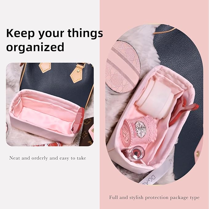 DGAZ Silk Purse Organizer Insert Fits LV Speedy 16/20/25/30/35/45 bags，Silky Smooth Bag Organizer，Luxury Handbag & Tote Shaper（Pink，SP25）