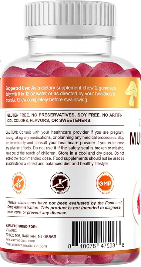 Vitamatic Mushroom Complex with D3, 60 Pectin Based Gummies