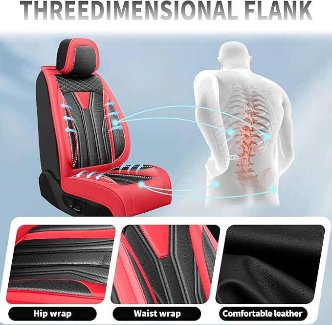 Fit Juke Car Seat Covers Compatible with Nissan Juke 2012-2015 2016 - Premium Leather， Waterproof Breathable， All-Weather Seat Cushion Protecto&Airbag Compatible (2 Front Seat Red&Black)