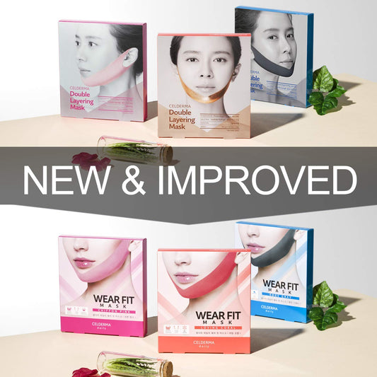 Celderma Daily Wear Fit Mask [Chiffon Pink] 5Pcs, Korean V Line Lifting Hydrogel Collagen Chin Mask, K-Beauty Face Shaping Jaw S