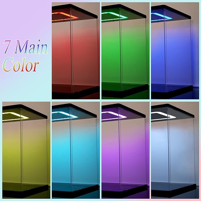 Clear Acrylic Display Case with Light for Lego 76191, Multiple Color Lights Dustproof Protection Display Box for Collectibles Action Figures（7.5×6.3×14.2inch）