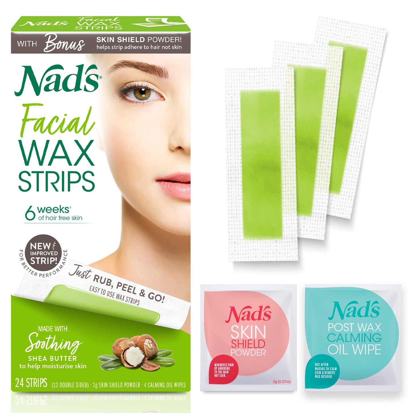 Nad'S Facial Wax Strips - Facial Hair Removal For Women - Waxing Kit With 48 Face Wax Strips + 8 Calming Oil Wipes + Skin Protec