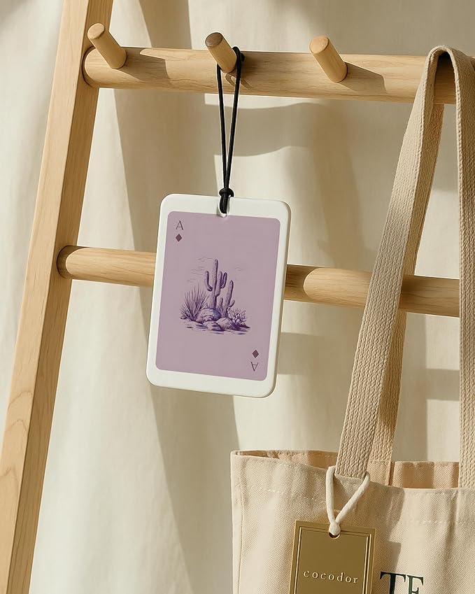 Boho Purple Western Car Air Freshener 4 Pcs, Preppy Cowgirl Cow Skull Cactus Ace Card Hanging Air Freshener for Cars Closet Drawer Books, Cute Western Car Accessories Mirror Decor for Women