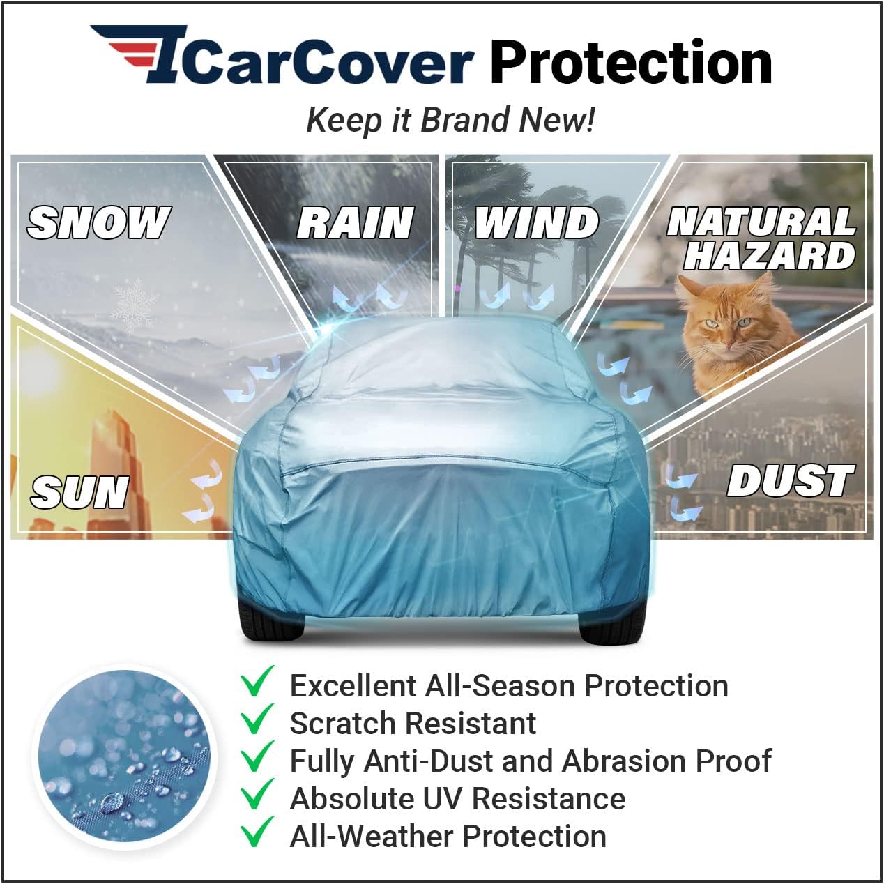 iCarCover Premium Car Cover for 1958-1972 Chevy Brookwood Heavy Duty Waterproof All-Weather Automobiles Custom Fit Indoor Outdoor UV Snow Protection Covers with Straps and Bag