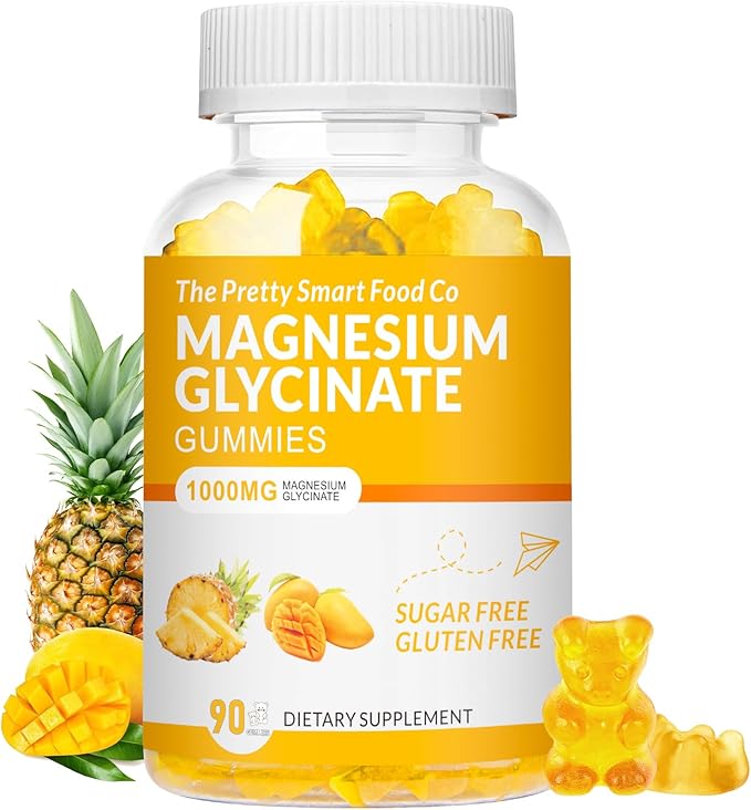 Magnesium Glycinate Gummies 1000mg - 90 Ct | Magnesium Potassium Supplements for Relaxation, Stress Relief, with Vitamin D, B6, CoQ10 for Calm Mood & Sleep Support - Mango Pineapple Gummies
