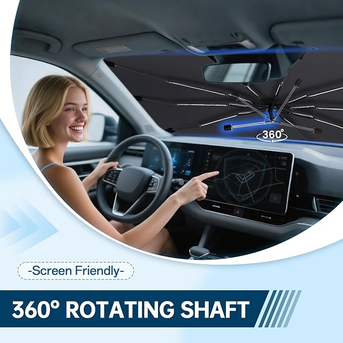 Windshield Sun Shade for Toyota Camry 2012-2024, Umbrella Car Shades with 360°Rotating Shaft, Foldable Front Window Sunshade for UV & Heat Protection