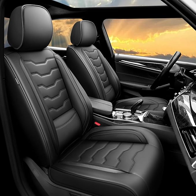 Fit Sentra Car Seat Covers Compatible with Nissan Sentra 2001-2025 2026 - Full Set Premium Leather， Waterproof Breathable， All-Weather Seat Cushion Protecto&Airbag Compatible（Full Set,Black