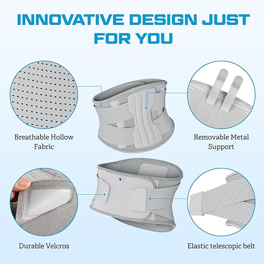 NEENCA Professional Back Brace for Herniated Disc, Lower Back Pain Relief, Lumbar Strain | Adjustable Lumbar Support Belt for Men and Women | Ideal for Work, Lifting, Posture Correction, Sciatica, Scoliosis (Gray, Small)