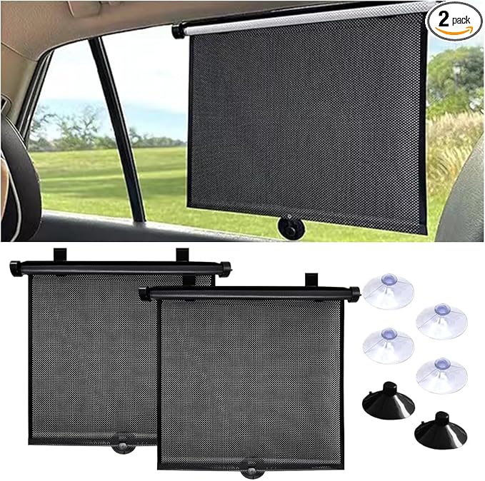 2PCS Car Window Shades for Baby, 18"×15" Retractable Car Shades for Side Window with Suction Cups, Blocks Heat and UV Rays Glare Protection, Baby Auto Accessories for Cars House Office Window