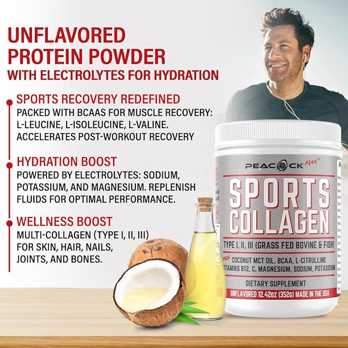 Sports Collagen Powder, 149.04 oz (Pack of 12) - Grass Fed Bovine & Wild Fish Hydrolyzed Type I, II, III Multi Collagen Peptides, Unflavored Protein Powder with BCAA & Magnesium