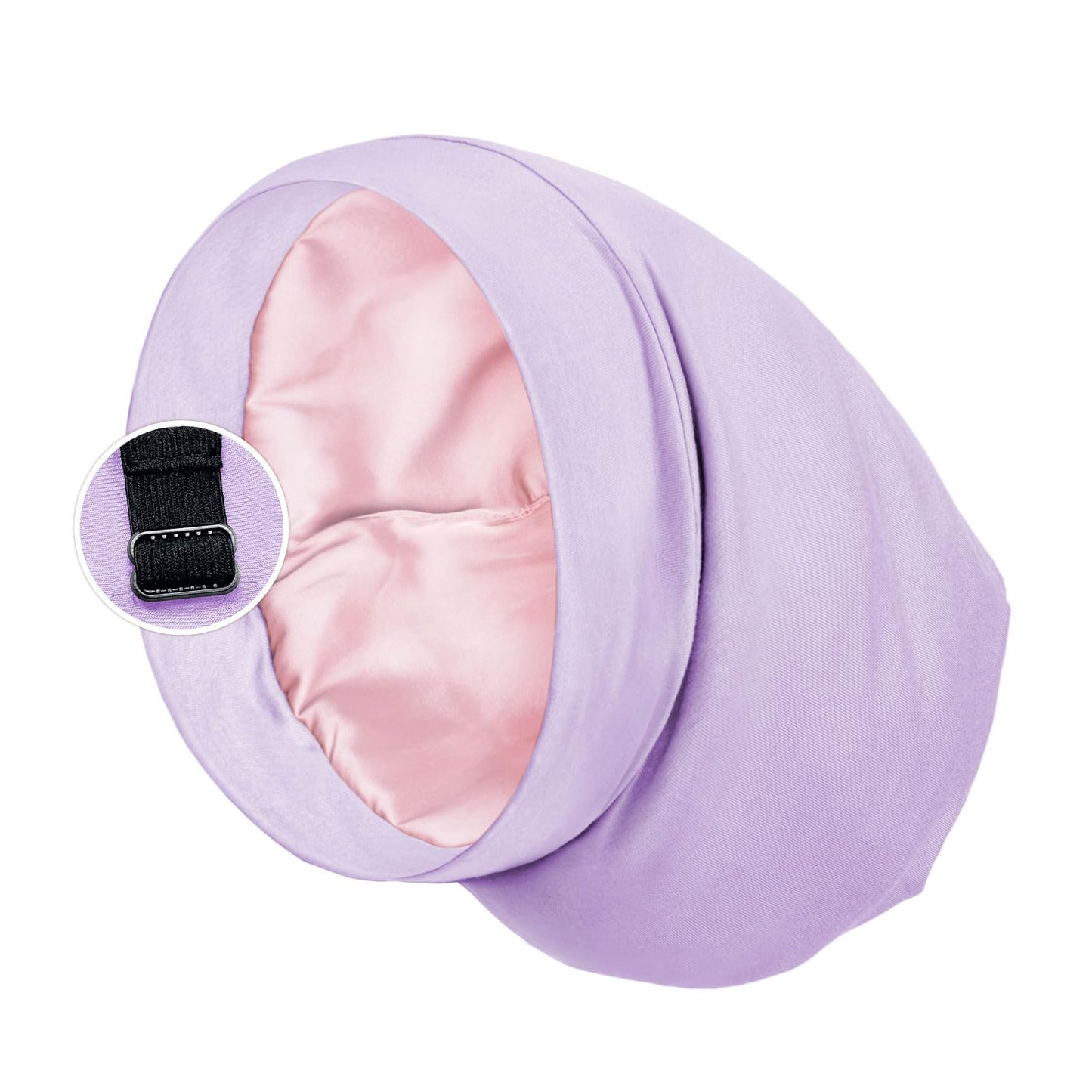 Satin Lined Sleep Cap Bonnet For Curly Hair And Braids, Stay On All Night Hair Wrap With Adjustable Strap For Women And Men, Lav