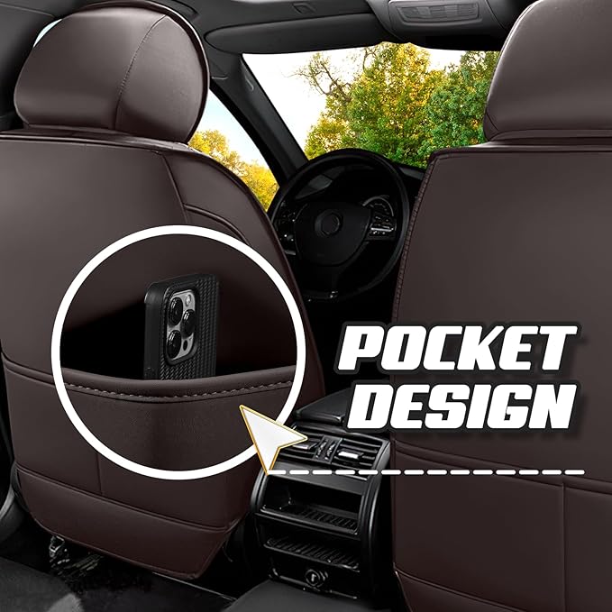 Car Seat Covers for Hyundai Sonata 2002-2025, Premium Nappa Leather Car Seat Cover, Stylish Sport Seat Covers， Automobile Seat Cover Sets.(Luxury 5 Seats/Coffee Color)