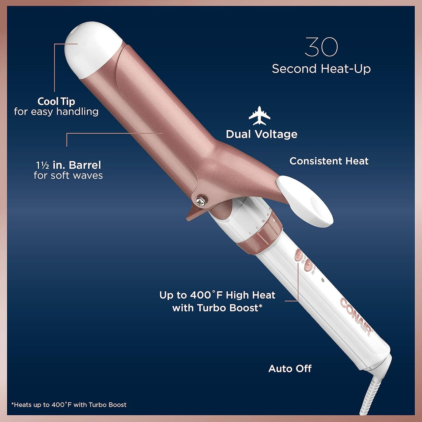 Conair Double Ceramic 1-Inch Curling Iron | Classic Curls | White/Rose Gold