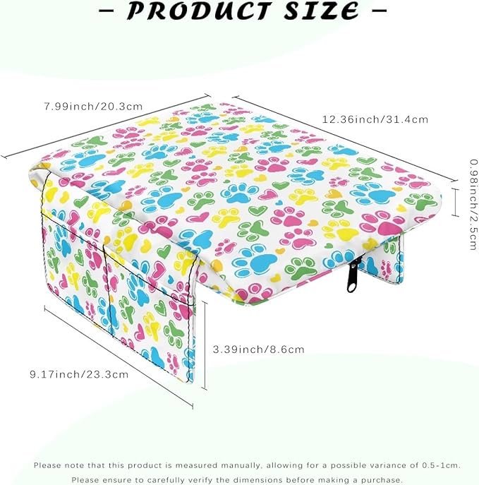 Dreaweet Colorful Dog Paw Arm Rest Cover for Car Women Thick Center Console Armrest Pad with Pockets Auto Accessories Interior Car Center Console Cushion Pad