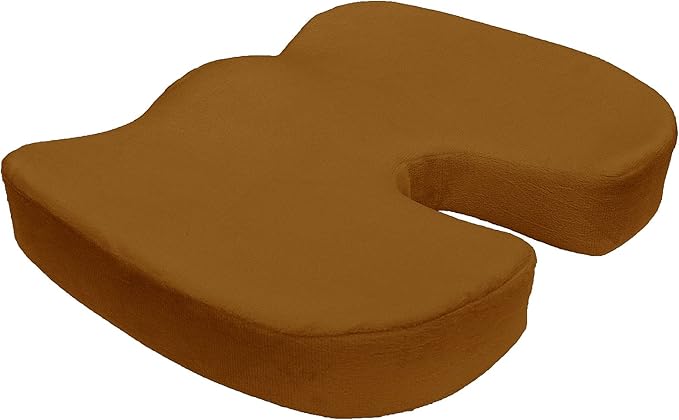 Bookishbunny 2pc High Resilience Memory Foam Seat Chair Waist Lumbar Back Support Cushion Pillow Car Office Home (Brown)