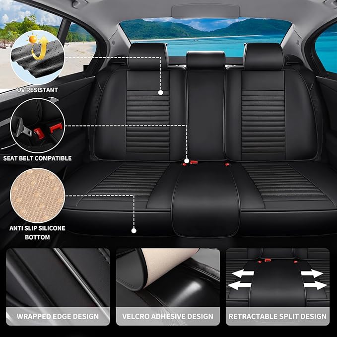 Car Seat Covers Full Set Fit for Toyota Corolla Cross 2021-2025,2026, Premium Faux Leather Car Seat Protector,Breathable Anti-Slip Full Wrapping Edge Seat Covers(Black,Full Set)