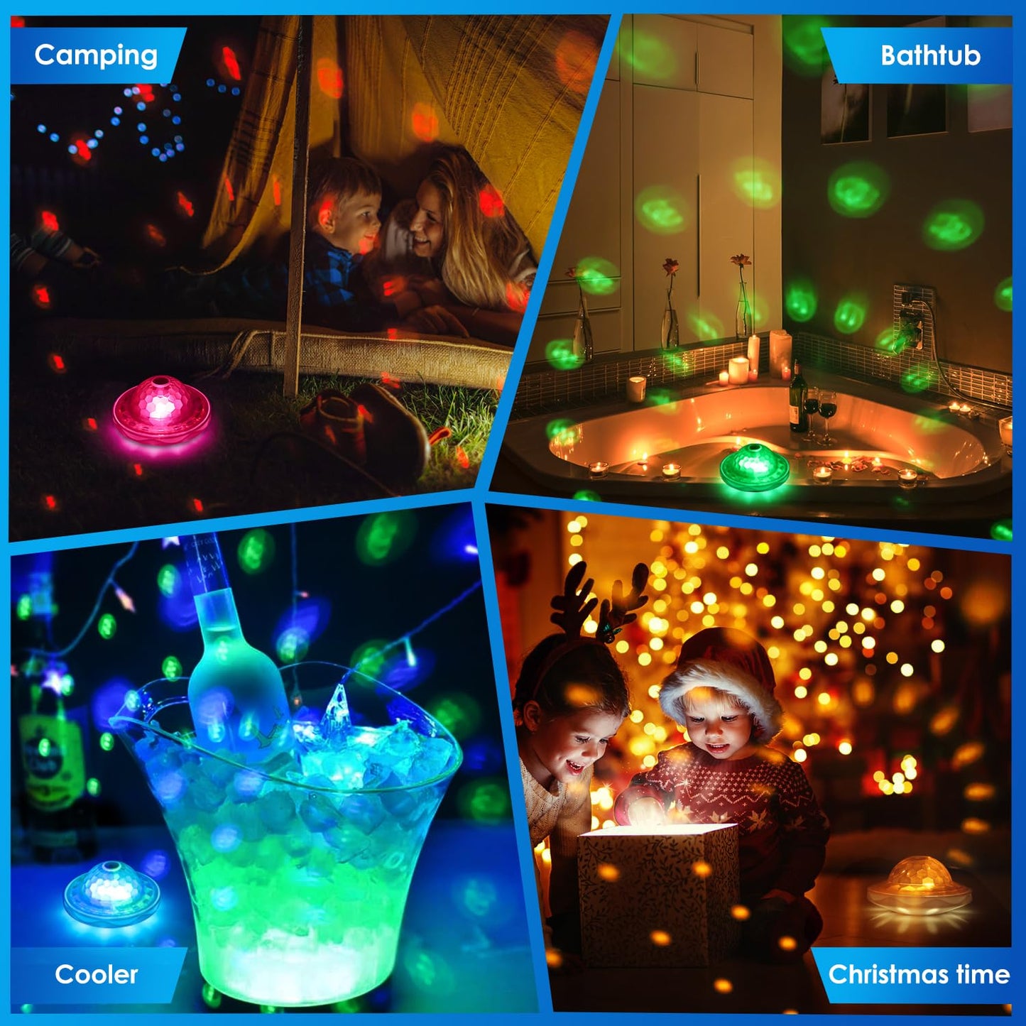 QOLNBY Floating Pool Lights, Pool Light with 6 Dynamic Lighting Effects, IP68 Waterproof Pool Lights That Float, Rechargeable RGB Upper and Lower Color Changing Lights for Hot Tub, Patio 4 Pack