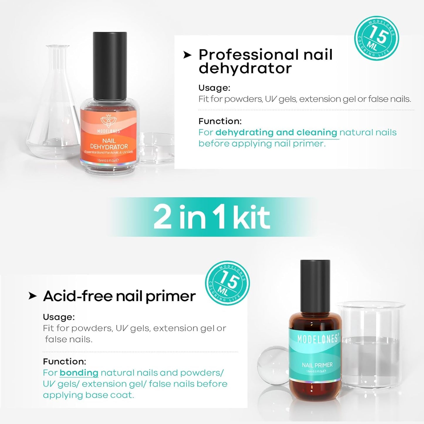 Modelones 15ml Gel Top Coat | Super Shiny No Wipe Base & Top Coat Set