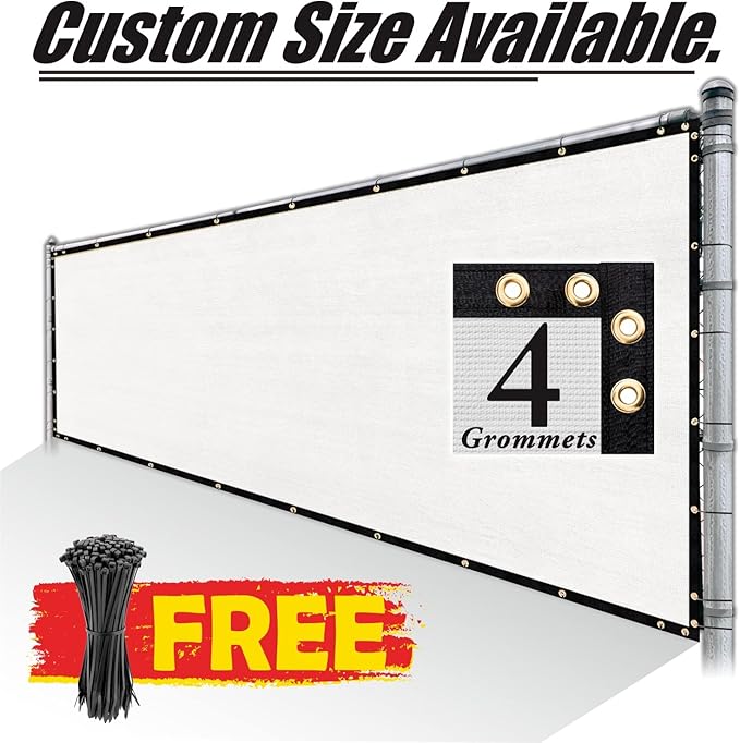 Royal Shade Custom Size 6' x 85' White Fence Privacy Screen Windscreen Cover Netting Mesh Fabric Cloth - Cable Zip Ties Included (We Make Custom Size)