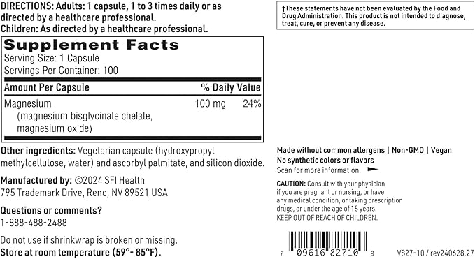 Klaire Labs Magnesium Glycinate Complex - Chelated Magnesium Blend for Optimal Absorption - Supports Healthy Bones, Muscles & Energy Levels - Gentle on Digestion (100 Capsules, 2 Pack)