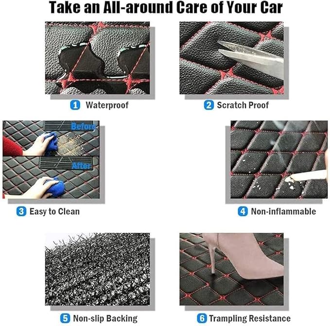 Customize Making Car Floor Mats for 99.99% Sedan SUV Pickup Truck Full Coverage Men Women Cute Leather Protection Pads Non-Slip Floor Liners (Black+Wine Red Sidev)