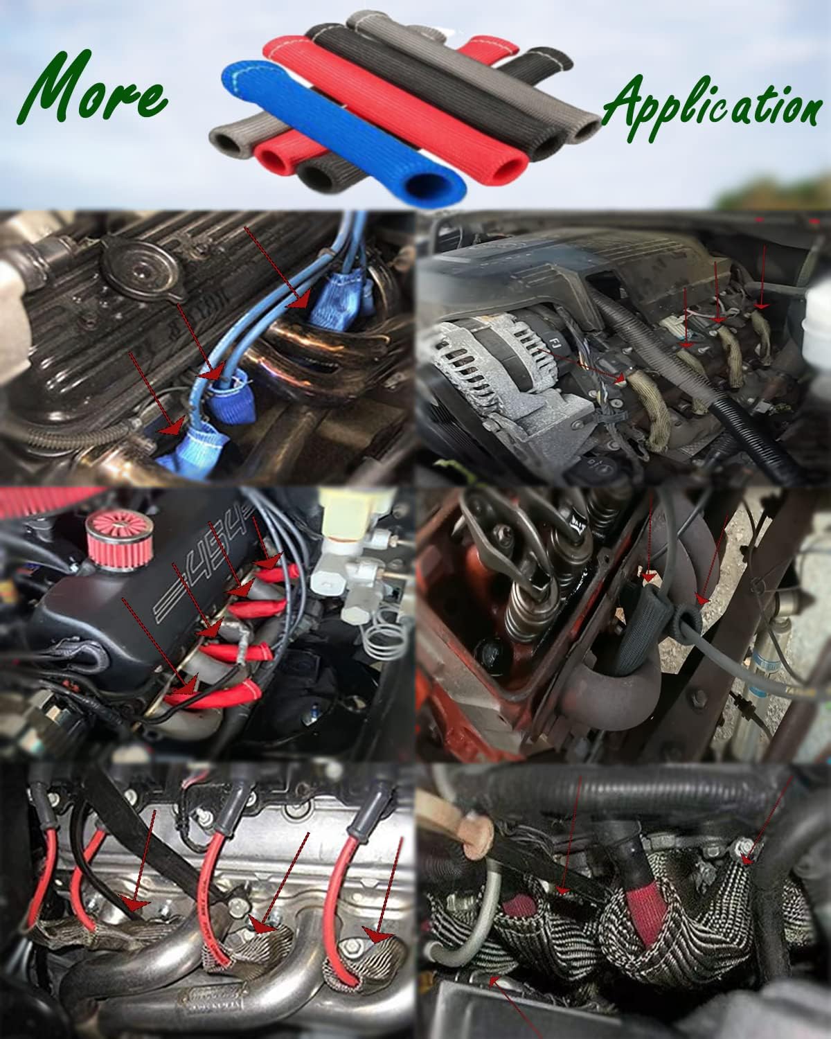 Spark Plug Wire Boots Protector - 8 PCS 2500° Spark Plug Wire Boots Protector, 6 Inches Spark Plug Heat Sleeve Protection Cover Replacement for LS1 / LS2 SBC BBC 350 454 Car Truck, Green