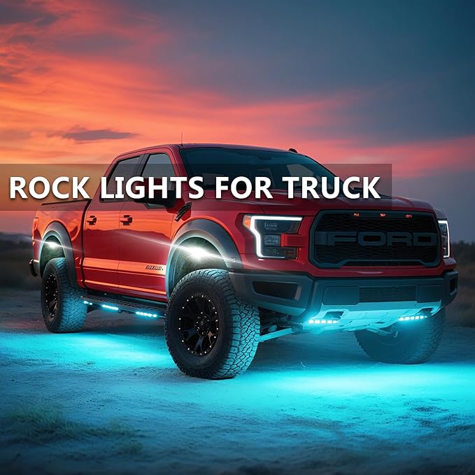 4 Pods Segmented Alloy RGB LED Rock Lights for ATV UTV Golf Cart SXS Trucks Offroad Car, Waterproof Impact Resistant Metal Underglow Kit with APP RF Control Sync Music Multicolor Neon Underbody Light