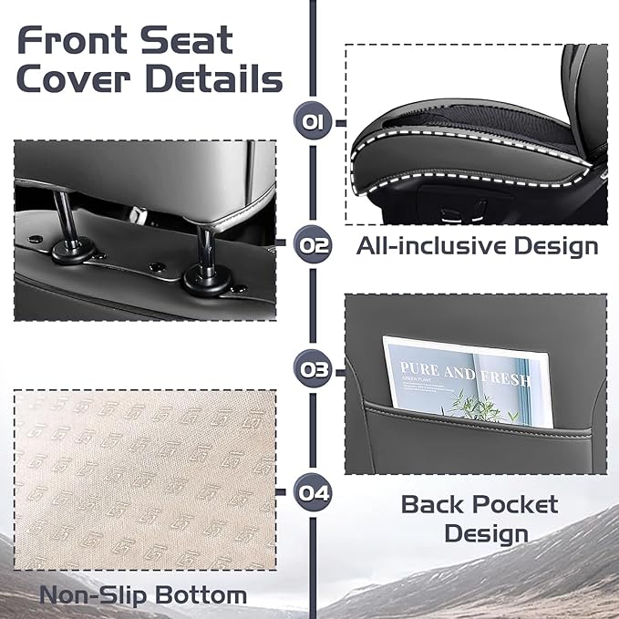 Truck Seat Covers for Nissan Frontier 2009-2026, Waterproof Premium Leather Full Coverage Car Seat Cover, Muscle Sport Style Auto Interior Seat Covers Sets (Full Set/Gray Black)