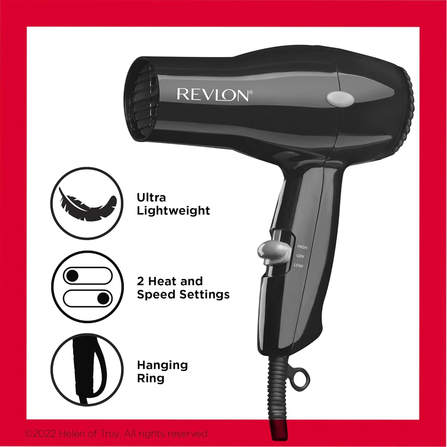 REVLON 1875W Travel Hair Dryer – Lightweight, Salon-Style Blowouts | Black