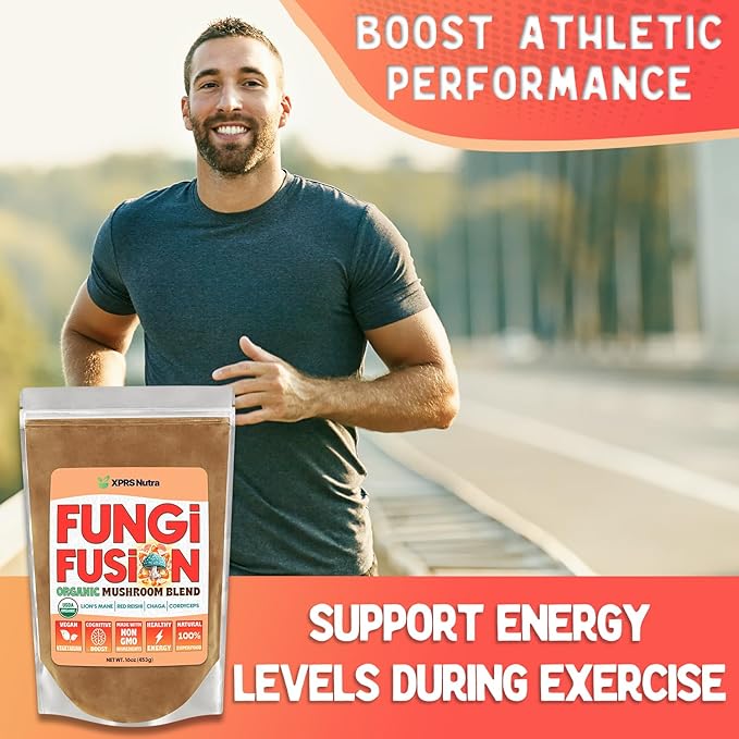 XPRS Nutra Fungi Fusion Organic Mushroom Powder Blend, Premium Blend of Lion's Mane, Reishi, Chaga, Cordyceps for Mental Clarity, Cognition, Energy and Immunity - 16 Ounce