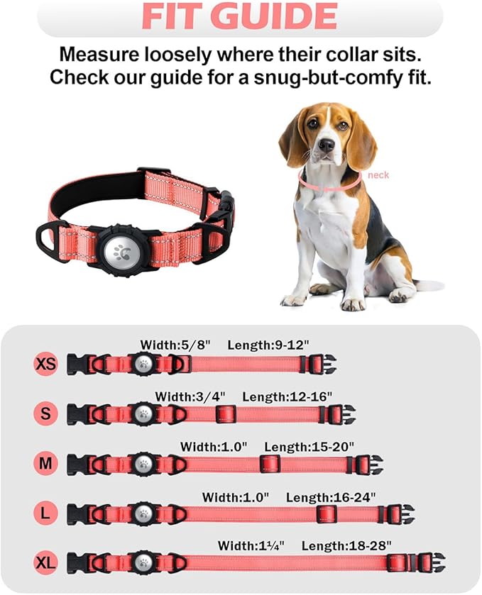 TagME Airtag Dog Collar,Waterproof Reflective Pet Collar with Airtag Holder,Soft Padded and Double D-Rings for Small Dogs,Baby Pink