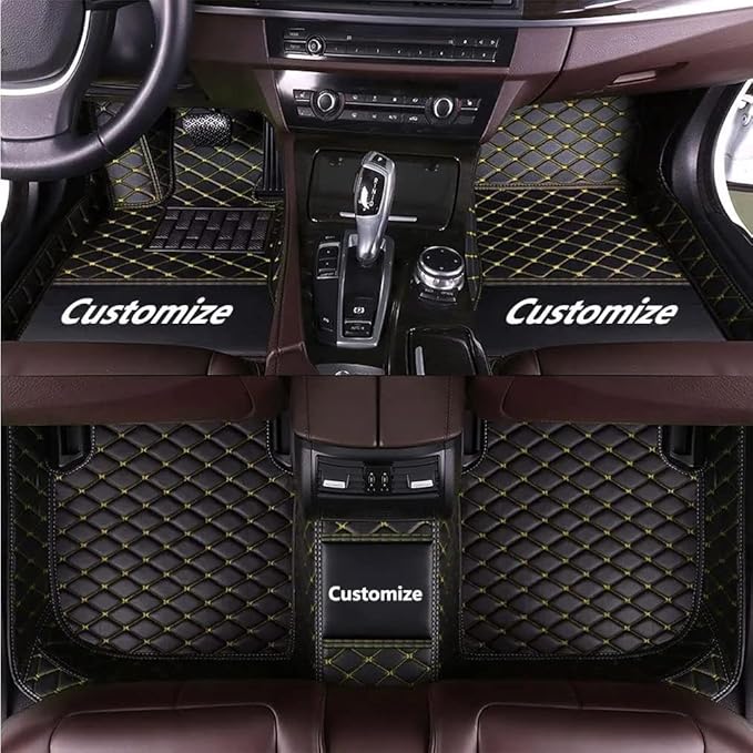 Custom Making Car Floor Mats for 98% Sedan SUV Car Protection Full Coverage Mats Anti-Slip Leather Floor Liners All Weather Car Floor Mats (Black Yellow Thread)