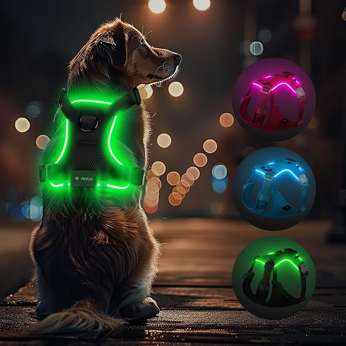 Light Up Dog Harness,Reflective Pet Harness Rechargeable,Led Dog Vest Harness for Night Walking,Adjustable Dog Safety Vest for Small Medium Large Dogs-No Pull,Black,L