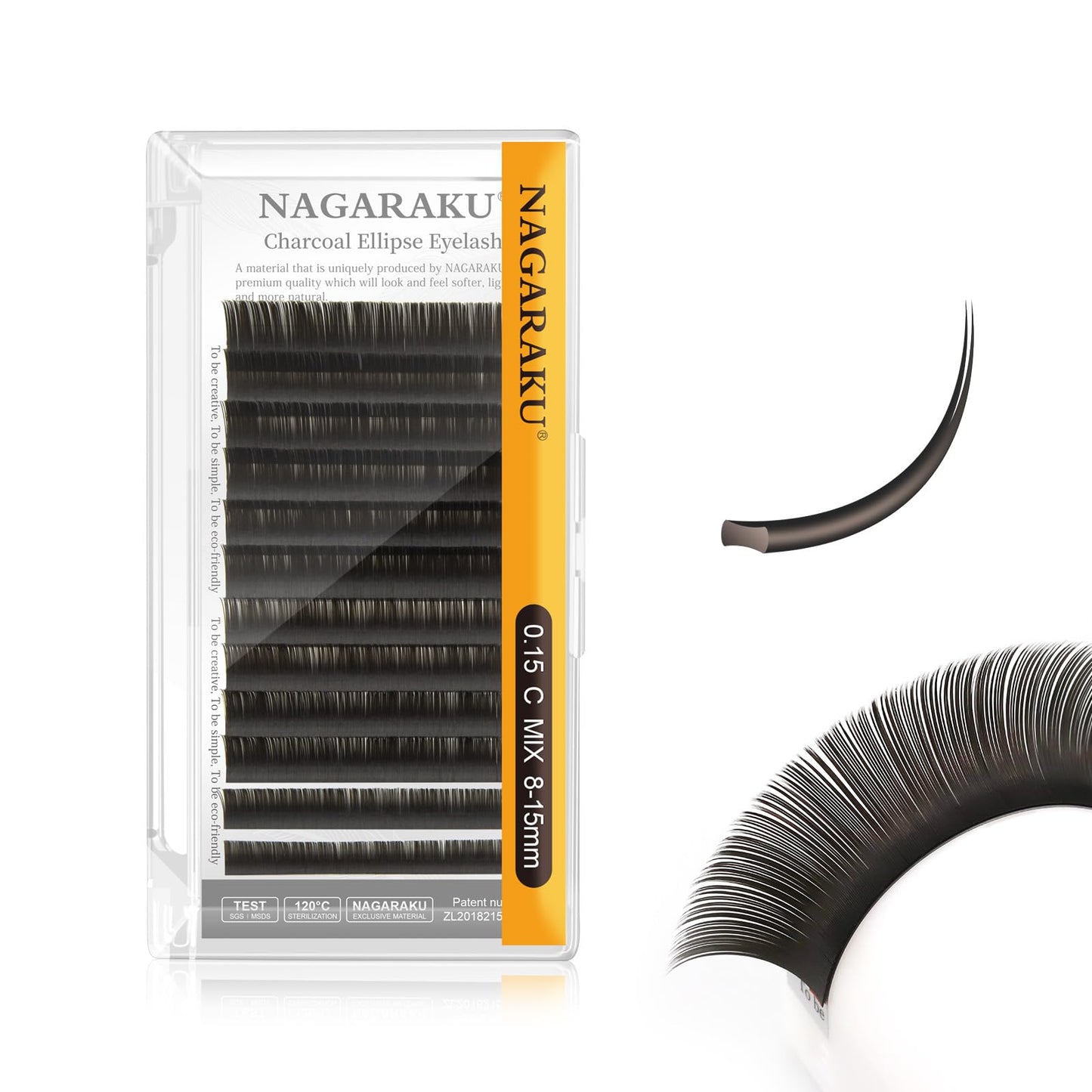 Nagaraku Double Tips Flat Ellipse Eyelash Extensions Supplies 0.15 C Curl 8-15Mm Mix Natural Charcoal Color Faux Mink Super Soft