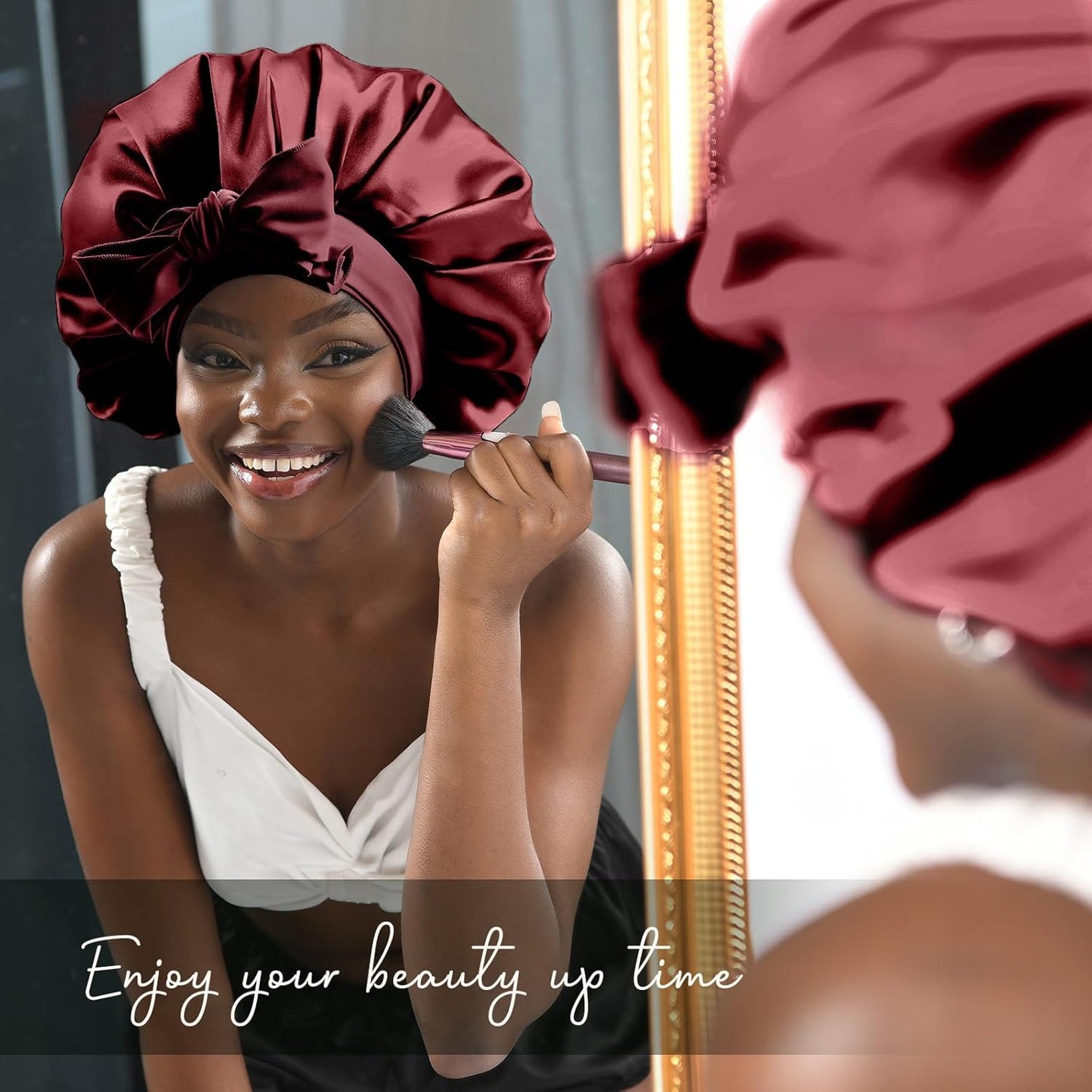 Silk Sleeping Bonnet for Women | Double Layer Satin Lined | Burgundy