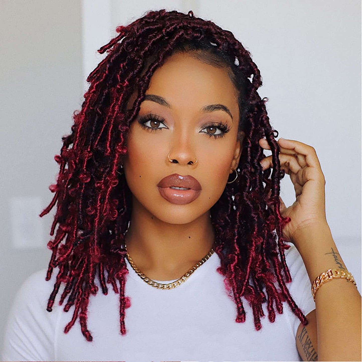 Toyotress Butterfly Locs Crochet Hair - 14 Inch 8 Pcs Ombre Burgundy Faux Locs Pre-Twisted Distressed Crochet Braids Pre-Looped