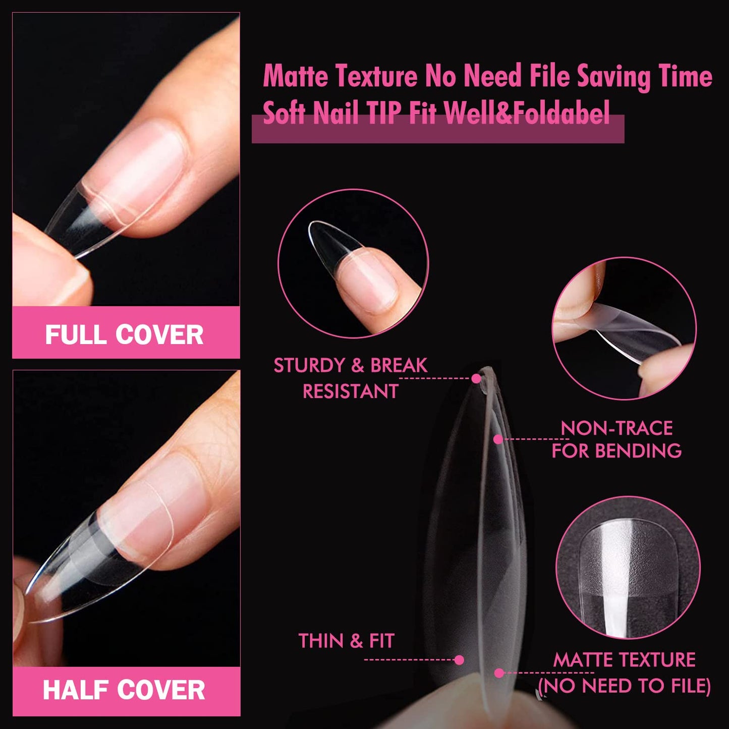 UNA GELLA Square Toe Nail Tips | 504 Pcs Soft Gel Full Cover | DIY Pedicure