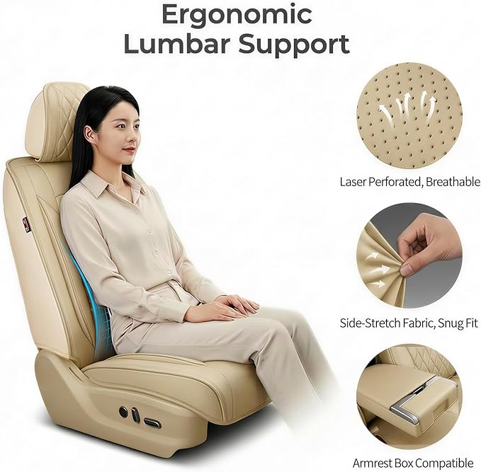Fit RDX Car Seat Covers for Acura RDX 2010-2025 2026 - Premium Leather, Waterproof, All-Weather, Airbag Compatible, Anti-Slip, Breathable, Easy Install, Seat Protectors, Full Set, Beige
