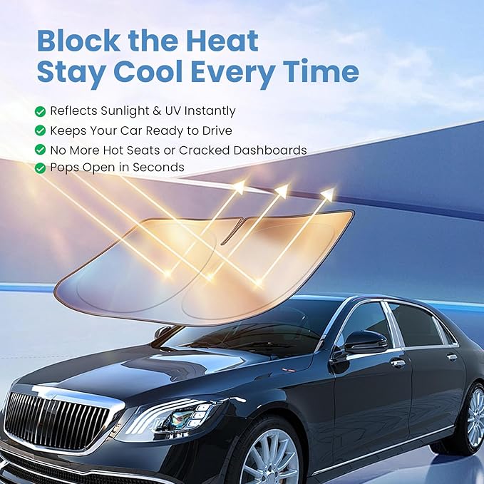 Windshield Sun Shade for Ford F-150 2021 2022 2023 2024 2025 2026 – Custom Fit Sun Shield with Mirror Cut‑Out, Blocks Heat & UV, Foldable with Storage Pouch - Ford F-150 Windshield Sunshade