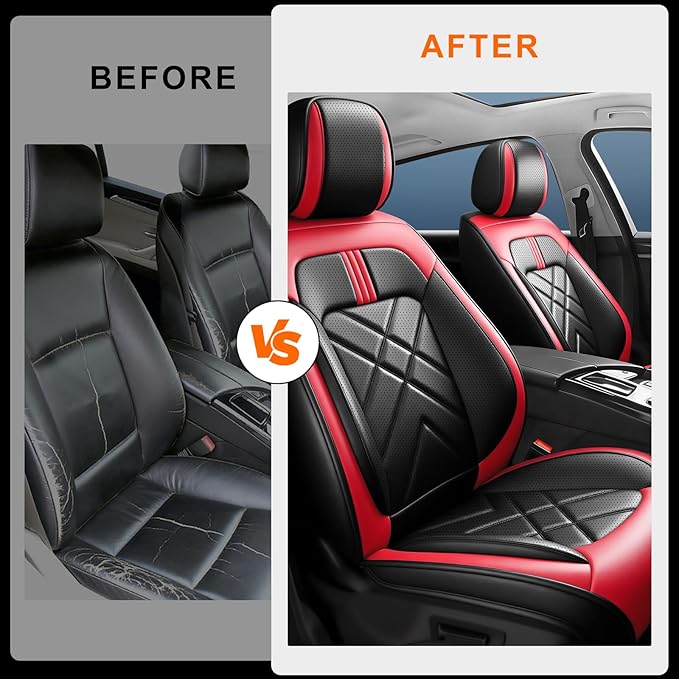 CX-5 Car Seat Covers Custom Fit for Mazda CX-5 2013-2025 2026, Full Coverage Leather Waterproof Breathable Seat Covers, Automotive Seat Protectors, Airbag Compatible(2 Front Seats, Red & Black)
