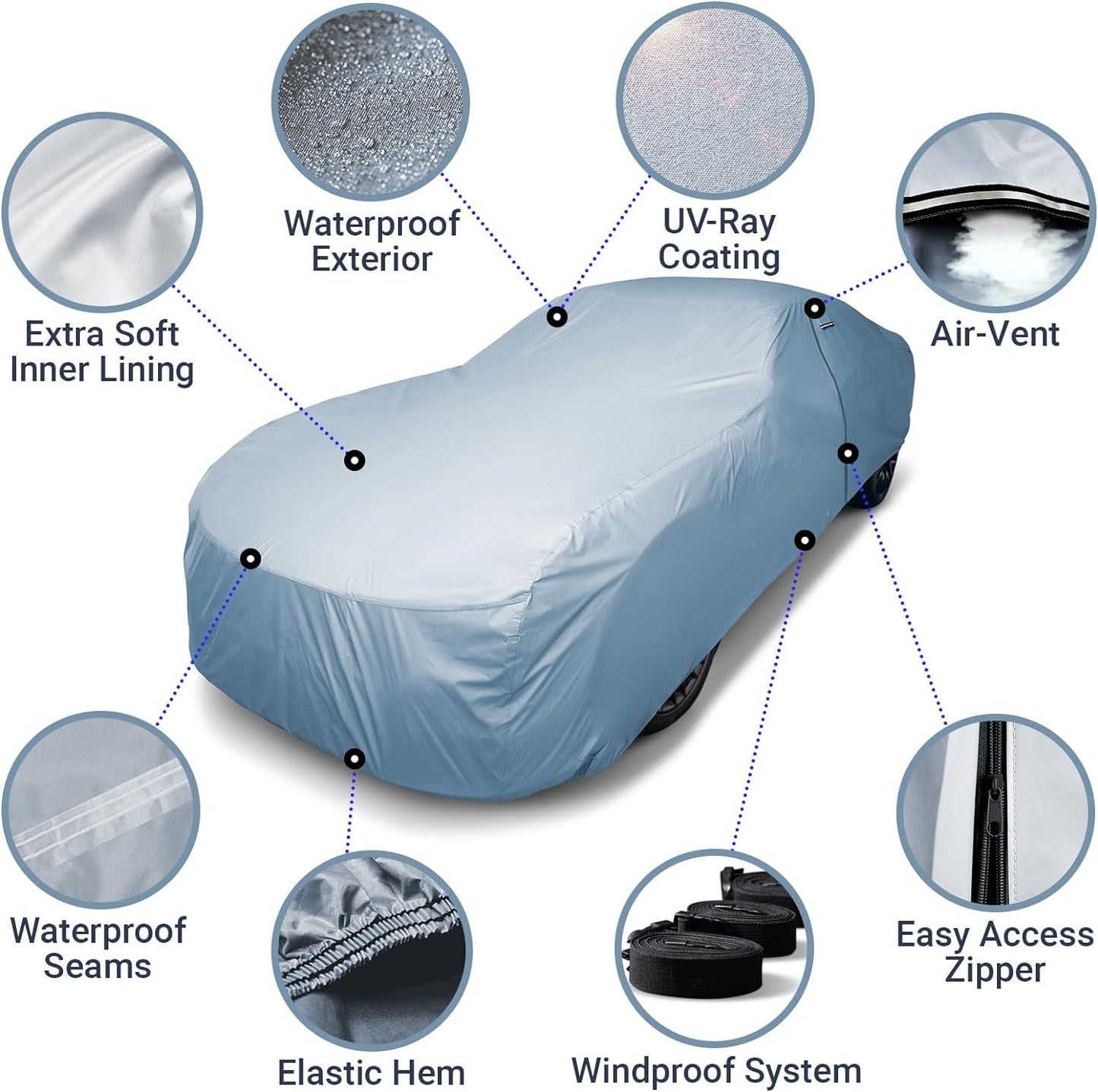 iCarCover Premium Car Cover for 1965-1970 Pontiac Parisienne Wagon Heavy Duty Waterproof All-Weather Automobiles Custom Fit Indoor Outdoor UV Snow Protection Covers with Straps and Bag