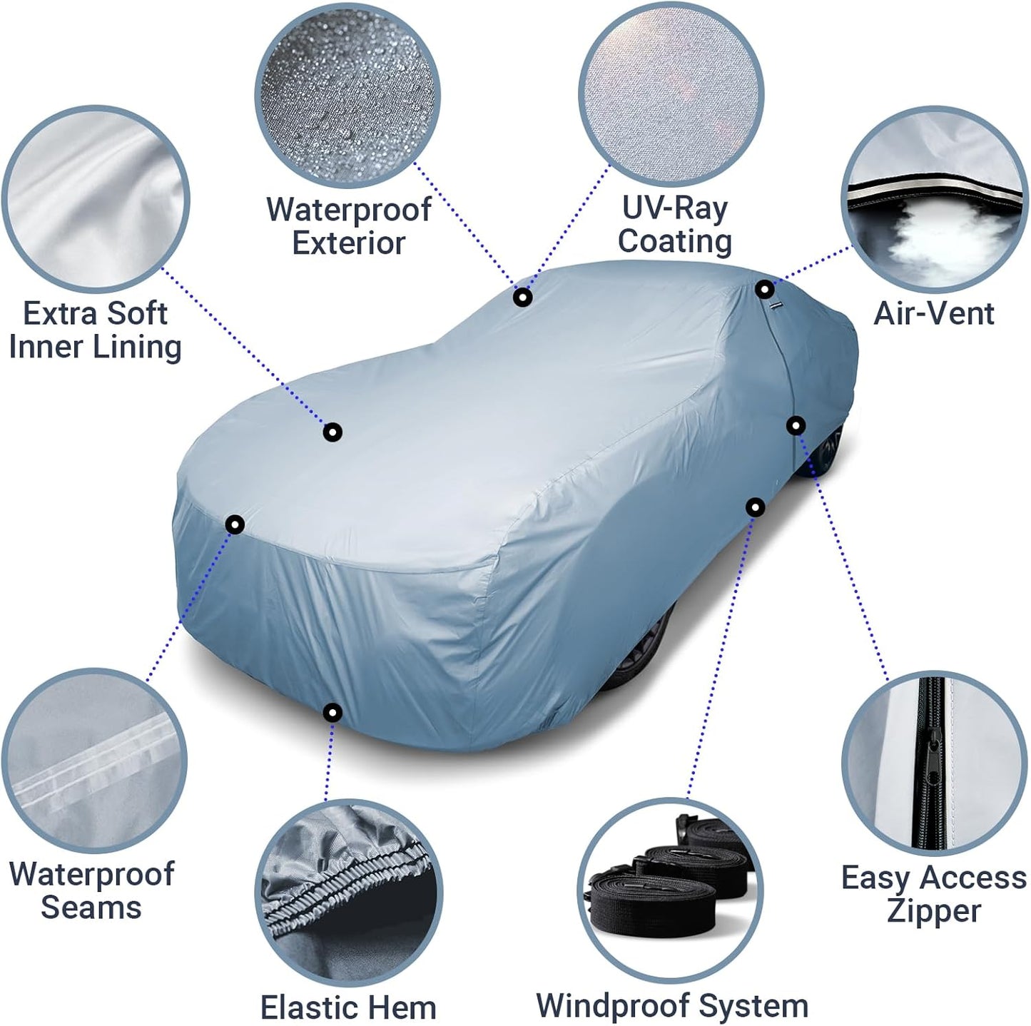 iCarCover Premium Car Cover for 1969-1973 Chevy Kingswood Heavy Duty Waterproof All-Weather Automobiles Custom Fit Indoor Outdoor UV Snow Protection Covers with Straps and Bag
