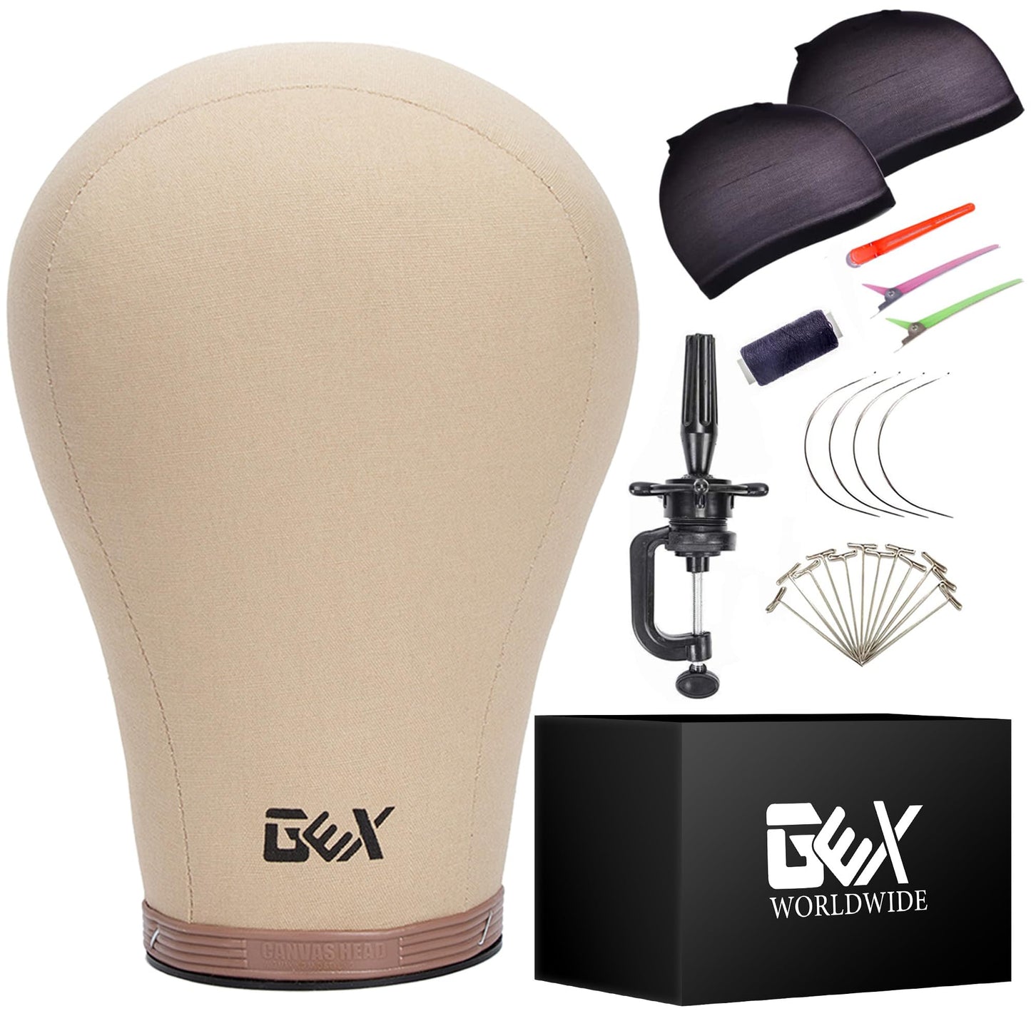 Gex 22'' Canvas Cork Wig Block Mannequin Head For Wig Making Drying Styling Display With Table C Clamp Stand Holder (Light Brown