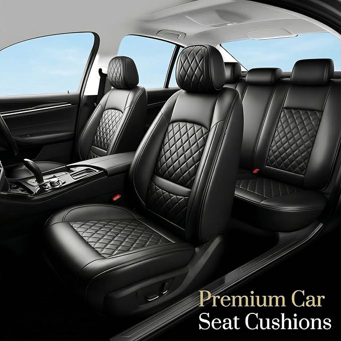 Fit Elantra Car Seat Covers for Hyundai Elantra 2017-2025 2026 - Premium Leather, Waterproof, All-Weather, Airbag Compatible, Anti-Slip, Breathable, Seat Protectors, Full Set, Black
