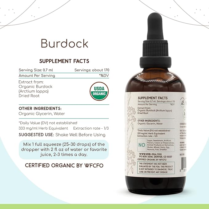 Burdock B120 Alcohol-Free Herbal Extract Tincture, Super-Concentrated Made with USDA Organic (Arctium Lappa) 4 fl oz