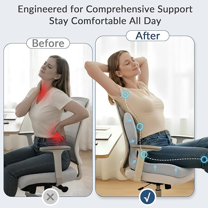 Exclusivo Mezcla Memory Foam Seat Cushion, Ergonomic Tailbone Pain Relief Cushions, Non-Slip Seat Pad for Office Chair and Car Seat, Light Grey